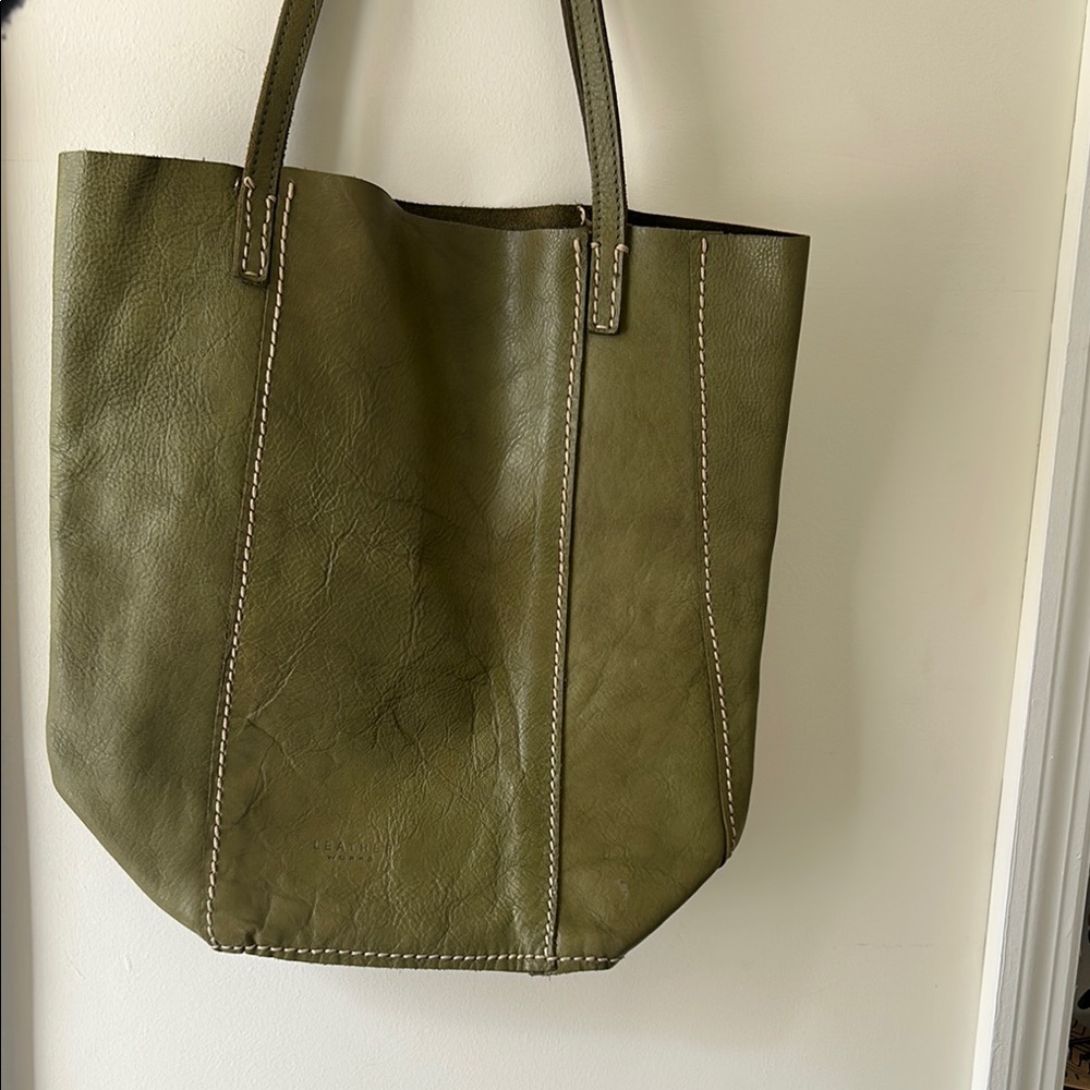 Olive Green Leather Tote Bag